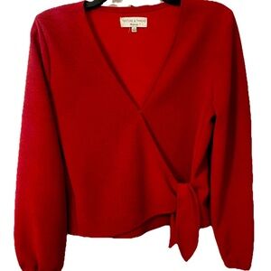 Madewell Texture & Thread Red Women's Wrap Blouse With Ballon Sleeve Size S